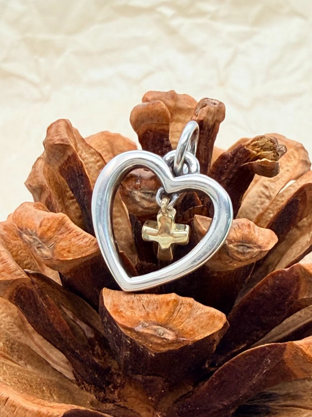 James Avery Love and Faith Dangle Charm Sterling Silver Bronze Cross Charm - Picture 2 of 3